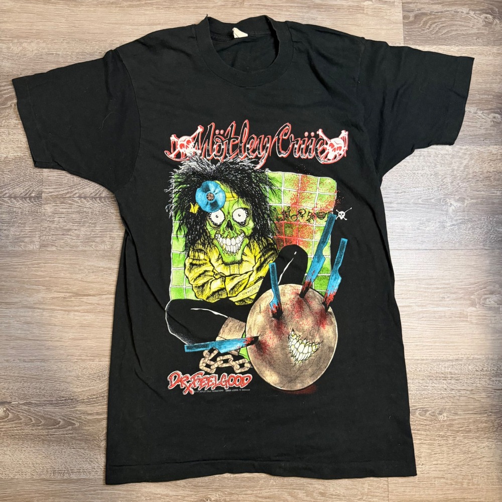 Vintage 1989 Motley Crue Dr Feelgood Tour Shirt Allister Fiend Black Large 89-90